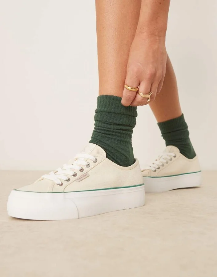 Calvin Klein Jeans vulc flatform canvas sneakers in off white