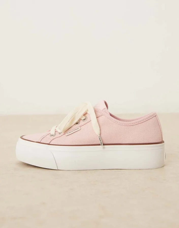 Calvin Klein Jeans vulc flatform canvas sneakers in pink - Image 2