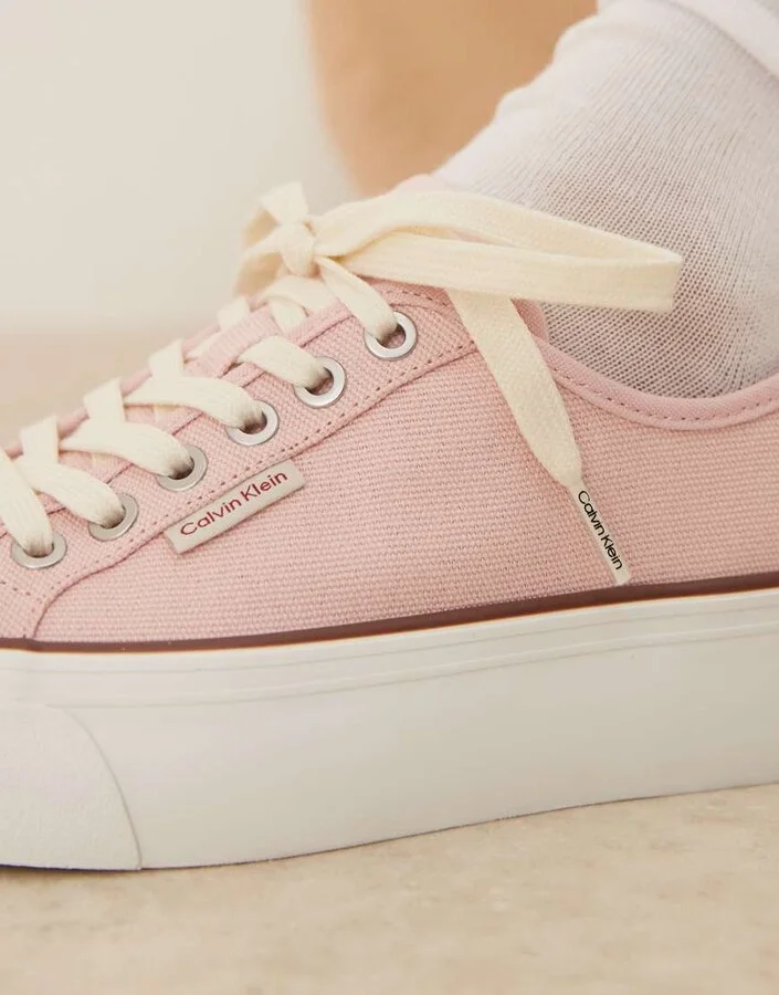 Calvin Klein Jeans vulc flatform canvas sneakers in pink - Image 3