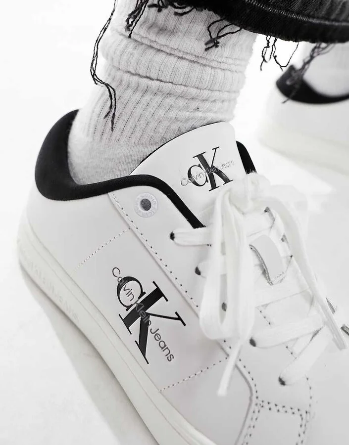 Calvin Klein leather sneakers in white and black - Image 3