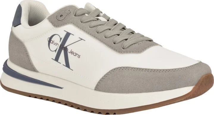 Calvin Klein Men's Phino Lace-Up Casual Sneakers - Light Grey/White/Blue