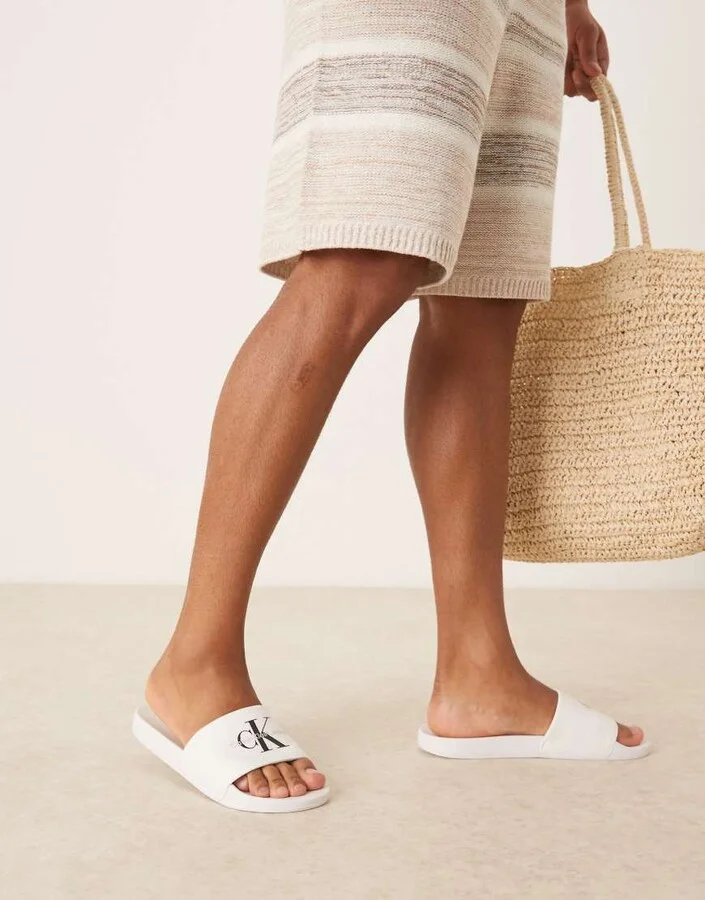 Calvin Klein monogram slides in white and black - Image 3