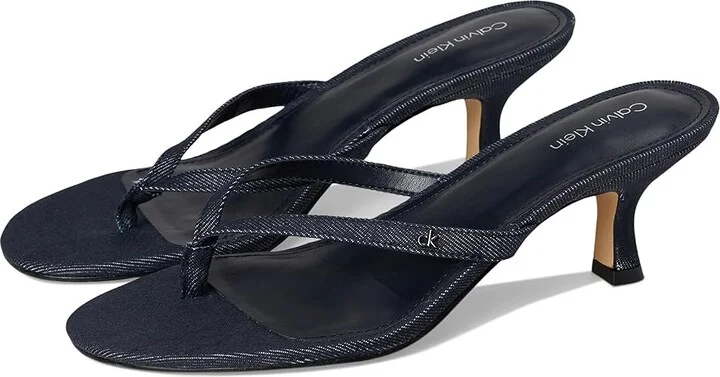 Calvin Klein Opelle Women's Sandals Dark Blue Denim : 7.5 M, Faux Leather