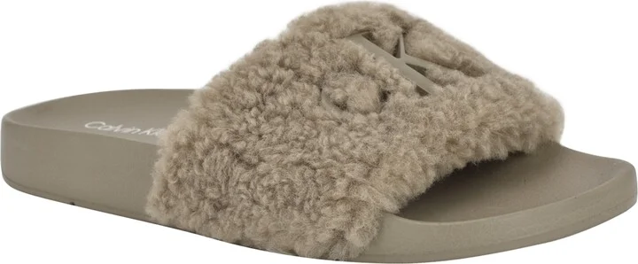 Calvin Klein Women's Amaya Fuzzy Slide Sandals