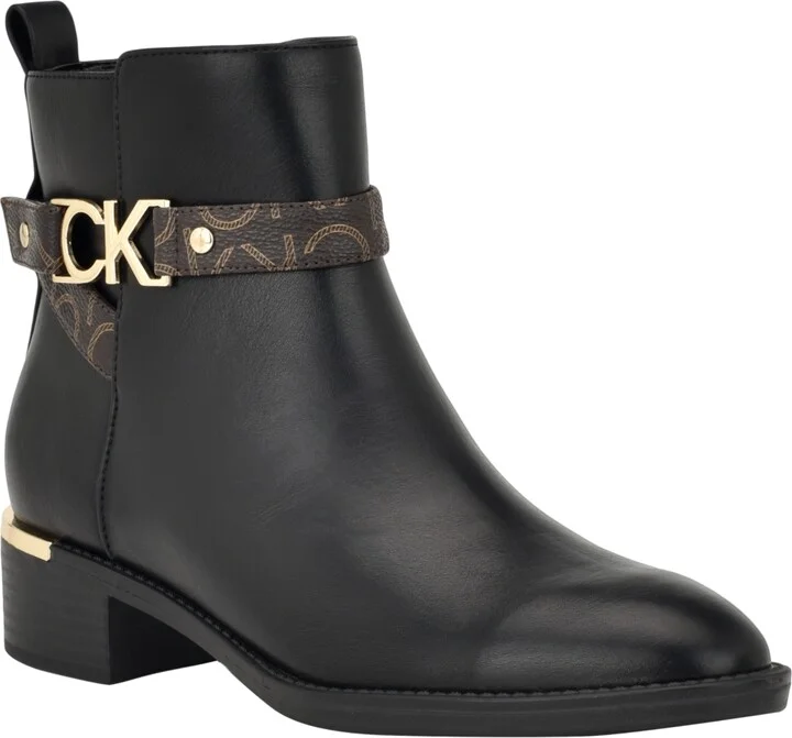 Calvin Klein Women's Dhara Logo Strap Block Heel Booties