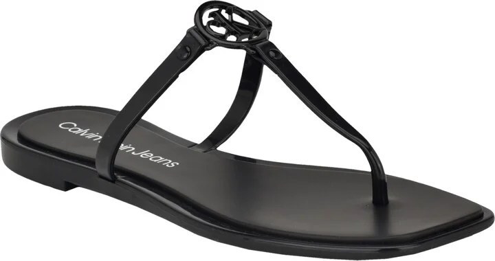 Calvin Klein Women's Edhen Logo T-Strap Flat Jelly Sandals