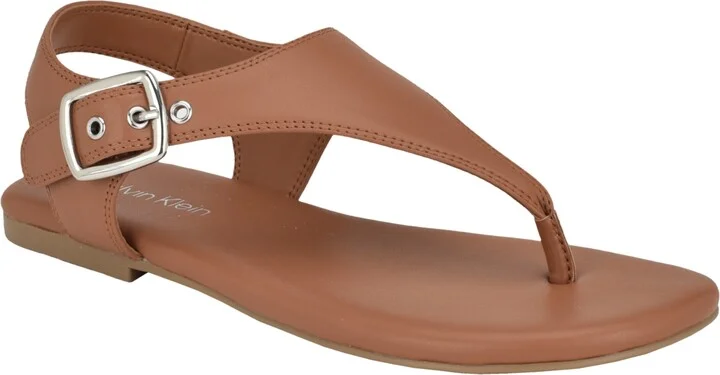 Calvin Klein Women's Moraca Buckle T-Strap Flat Sandals