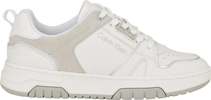 Calvin Klein Women's Stellha Lace-Up Round Toe Casual Sneakers - White, Gray- Manmade - Image 2