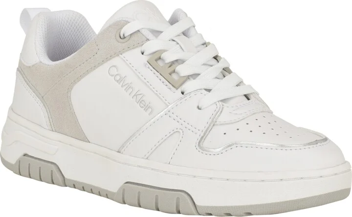 Calvin Klein Women's Stellha Lace-Up Round Toe Casual Sneakers - White, Gray- Manmade