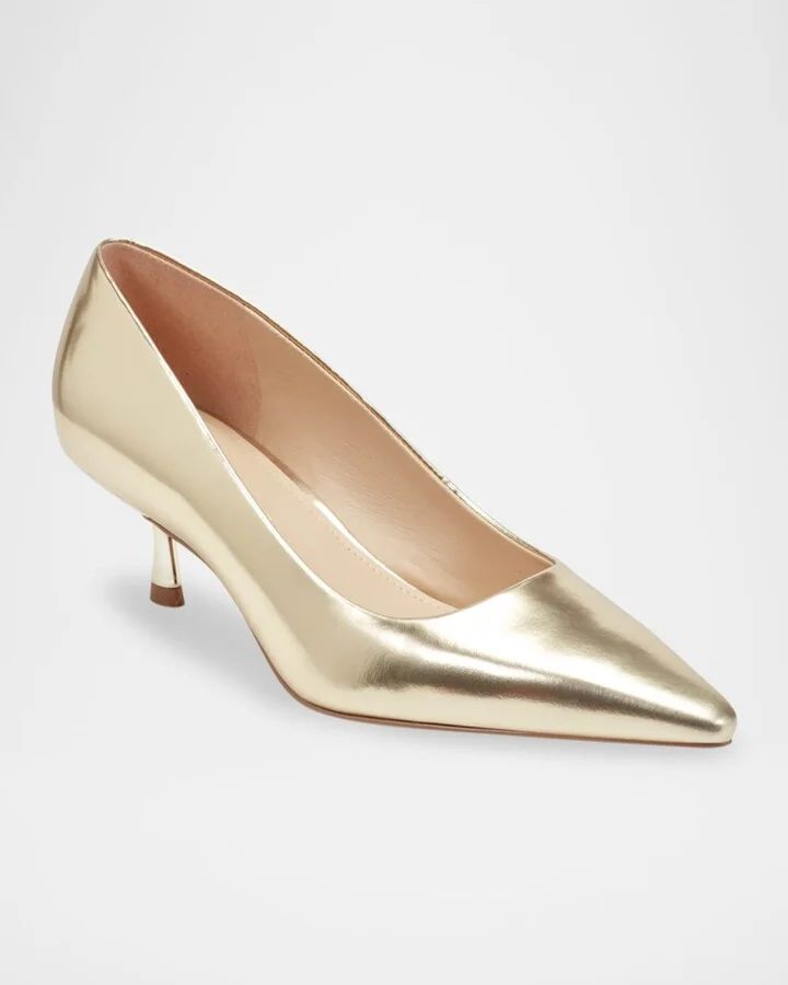 Calynna Metallic Leather Kitten-Heel Pumps - Image 6