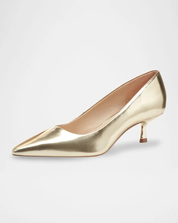 Calynna Metallic Leather Kitten-Heel Pumps - Image 7