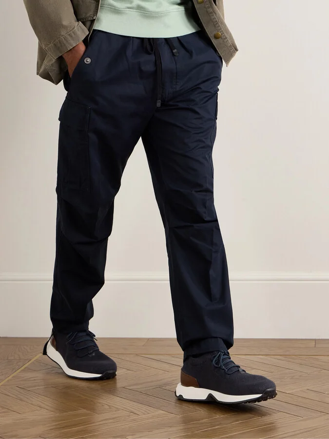 Calzino Leather-Trimmed Stretch-Knit Sneakers - Image 2