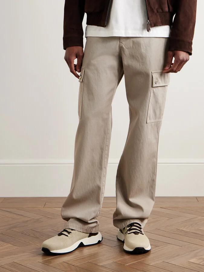 Calzino Leather-Trimmed Stretch-Knit Sneakers - Image 2