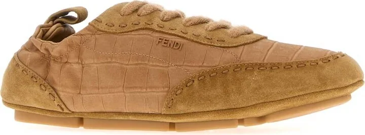 Camel Leather And Suede Fendi Fit Sneakers - Image 2