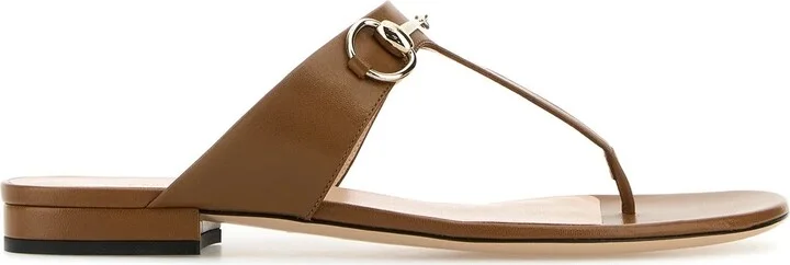 Camel leather thong slippers