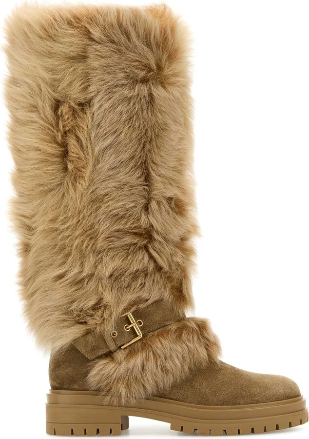 Camel Suede And Fur Maverick Boots