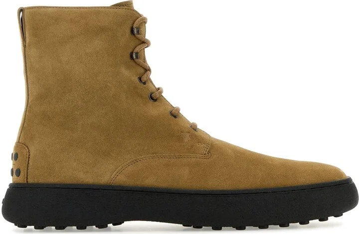 Camel suede ankle boots