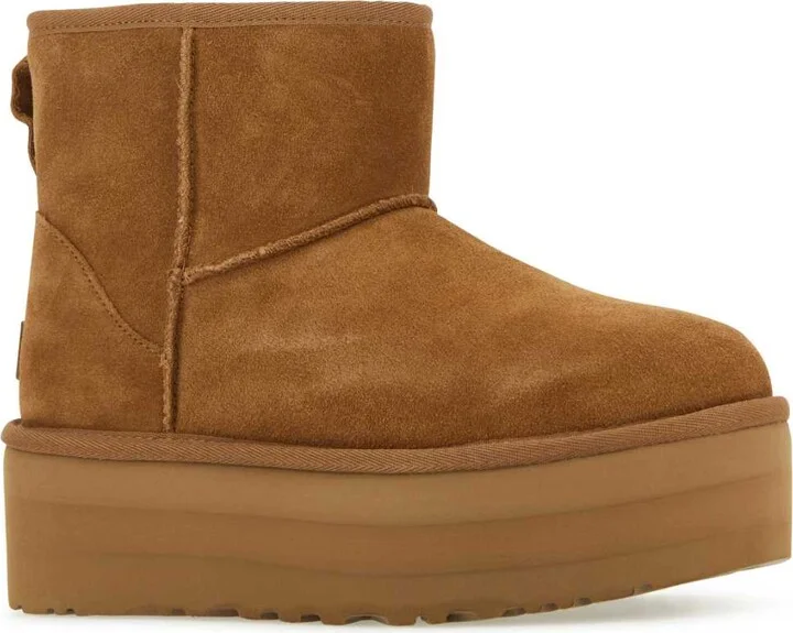 Camel Suede Classic Mini Platform Ankle Boots - Image 2