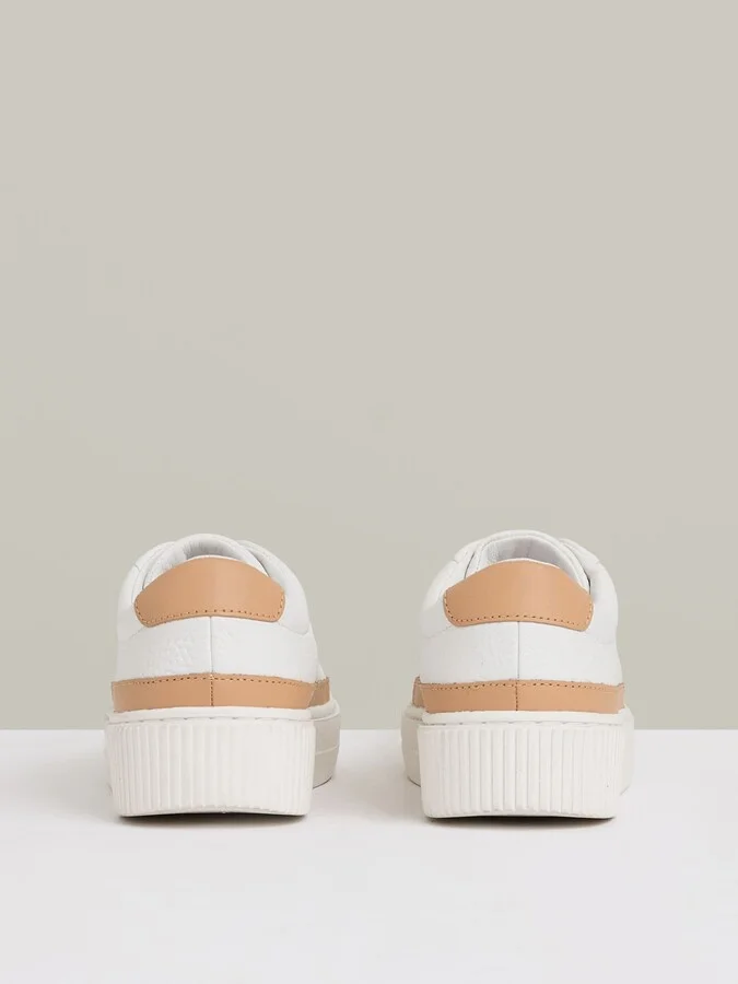 Camel/white Leanne Grained Leather Platform Trainers - Image 4