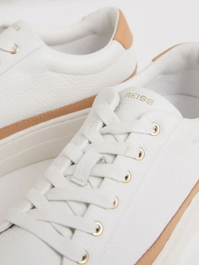 Camel/white Leanne Grained Leather Platform Trainers - Image 5