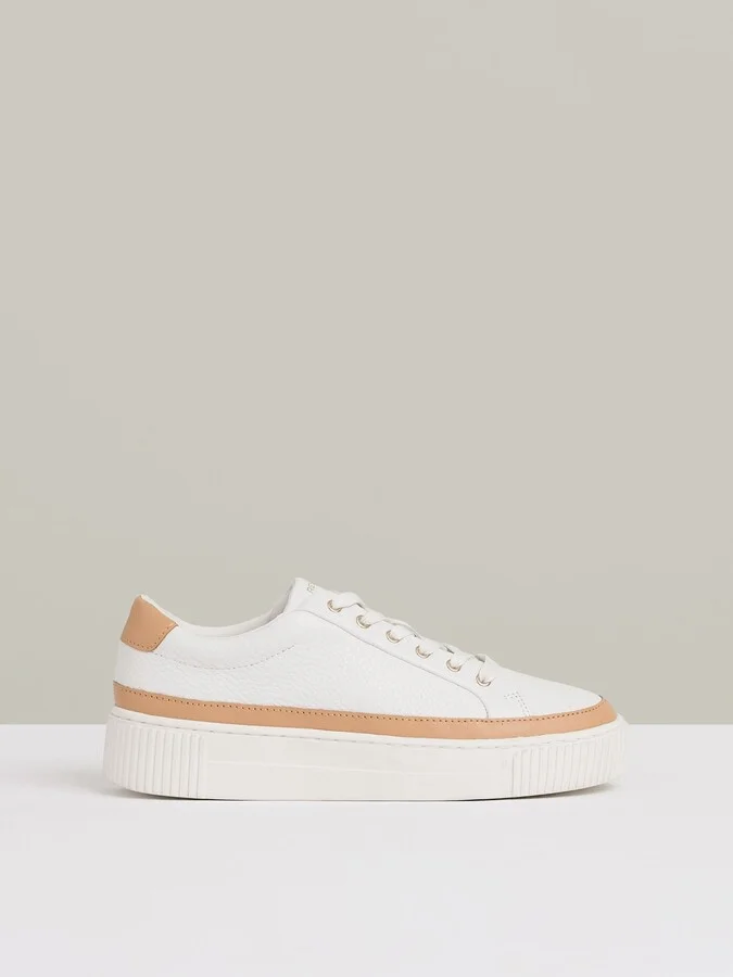 Camel/white Leanne Grained Leather Platform Trainers