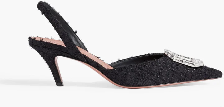 Camelia 60 crystal-embellished metallic tweed slingback pumps