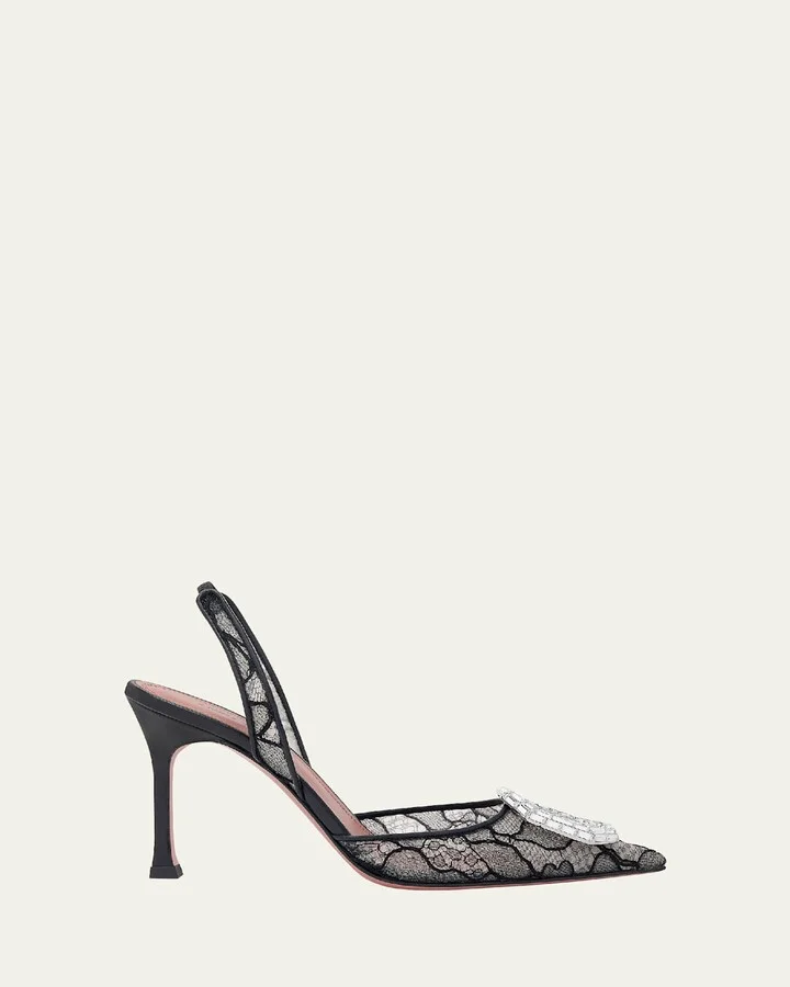 Camelia Lace Crystal Slingback Pumps