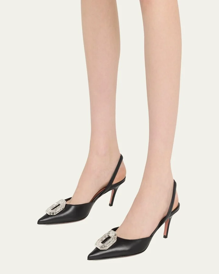 Camelia Leather Crystal Halter Pumps - Image 11