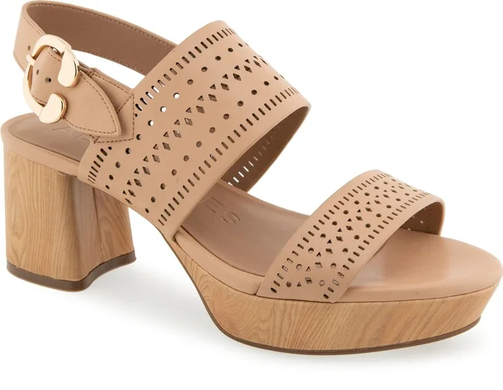 Camera Perforated Slingback Platform Sandal