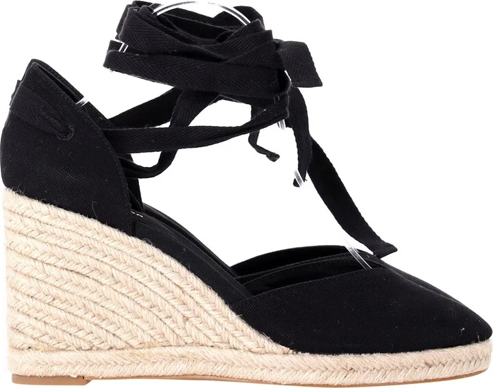 Camille Lace Up Wedge in Black Suede