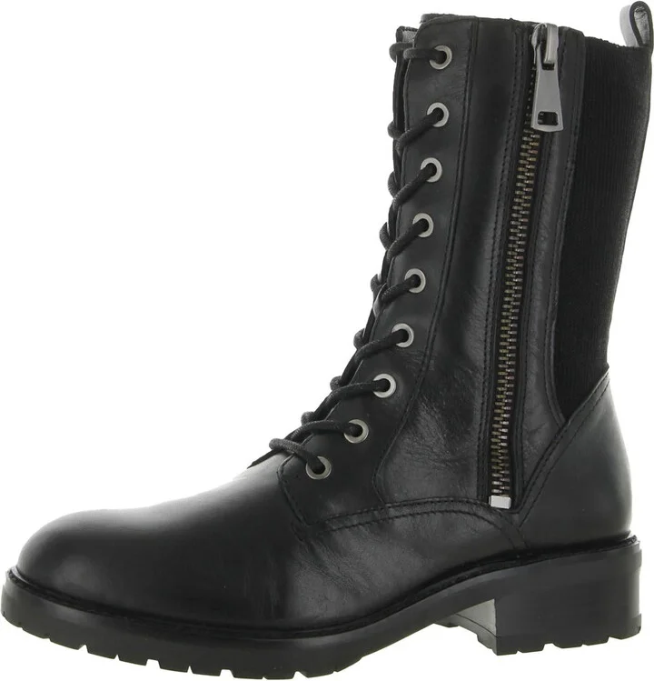 Camille Womens Leather Mid-Calf Combat & Lace-up Boots