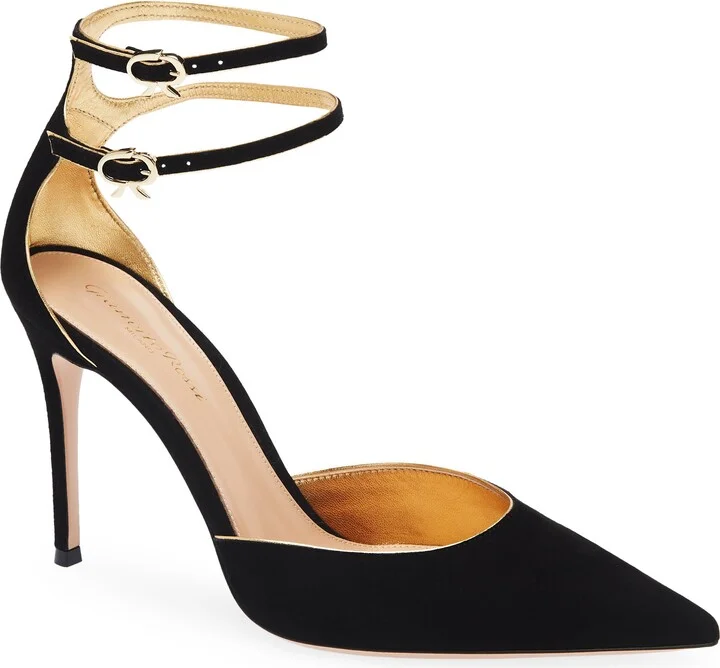 Camoscio Double Ankle Strap Pointed Toe d'Orsay Pump