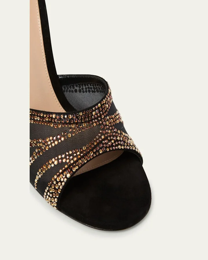 Camoscio Mesh Crystal and Suede Wedge Sandals - Image 4