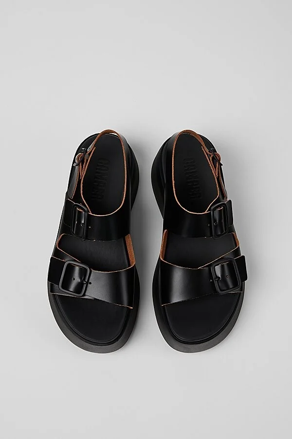 Camper Tasha Buckled Leather Sandal in Black - Image 4