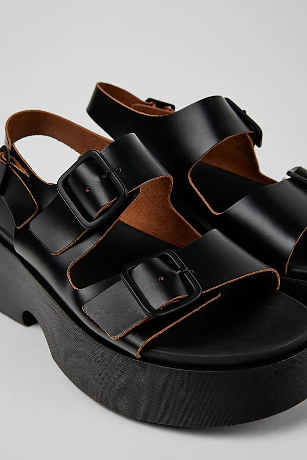 Camper Tasha Buckled Leather Sandal in Black