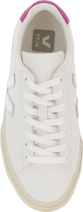 'Campo' White Low Top Sneakers With Contrasting Heel With Logo Lettering And Logo Patch On The Side In Leather Unisex - Image 4