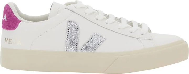 'Campo' White Low Top Sneakers With Contrasting Heel With Logo Lettering And Logo Patch On The Side In Leather Unisex