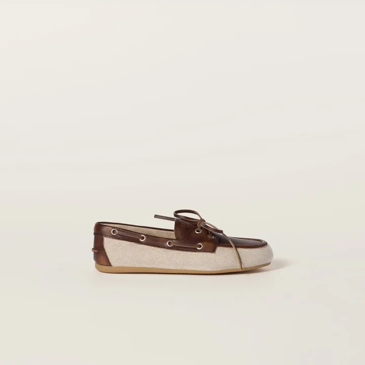 Canvas and bleached leather boat shoes - Image 2