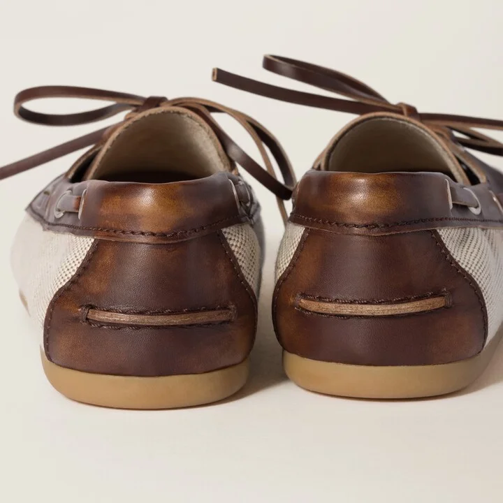 Canvas and bleached leather boat shoes - Image 3