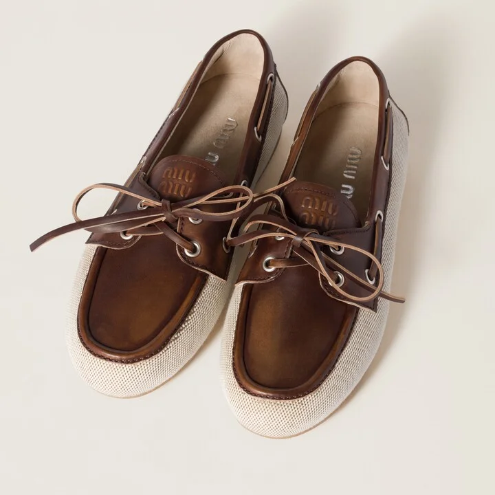 Canvas and bleached leather boat shoes - Image 4