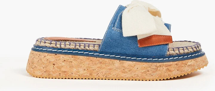 Canvas and denim espadrille slides