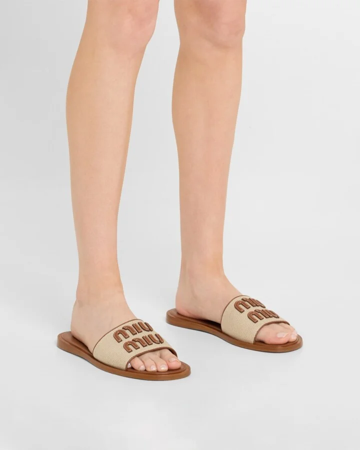 Canvas Logo Flat Slide Sandals - Image 3