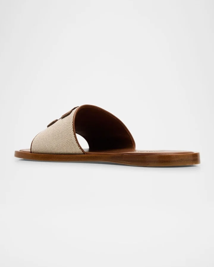 Canvas Logo Flat Slide Sandals - Image 4