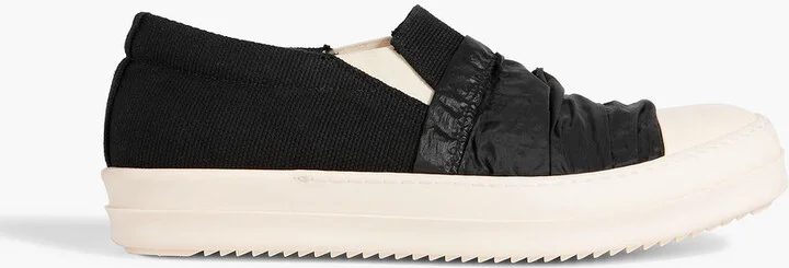 Canvas, shell and leather slip-on sneakers