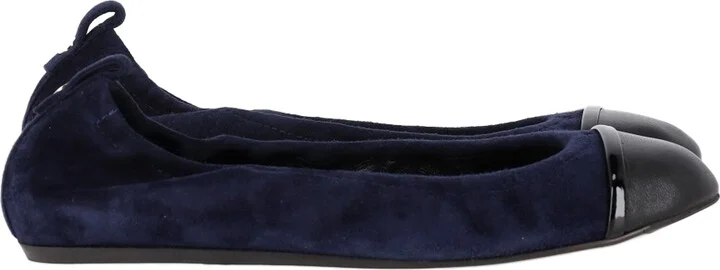 Cap Toe Ballet Flats in Navy Blue Suede