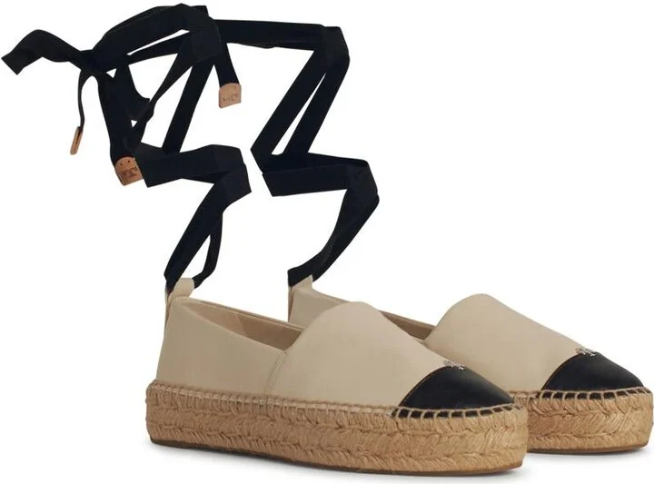 'cap-toe' Cream Leather Espadrilles - Image 2