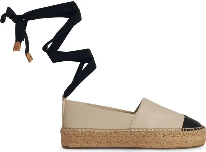 'cap-toe' Cream Leather Espadrilles