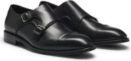 Cap-toe double monk shoes in leather- Black Men's Business Shoes size 9