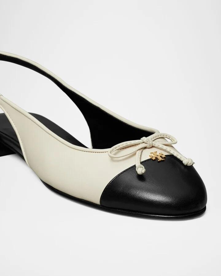 Cap-Toe Leather Slingback Ballerina Flats - Image 9