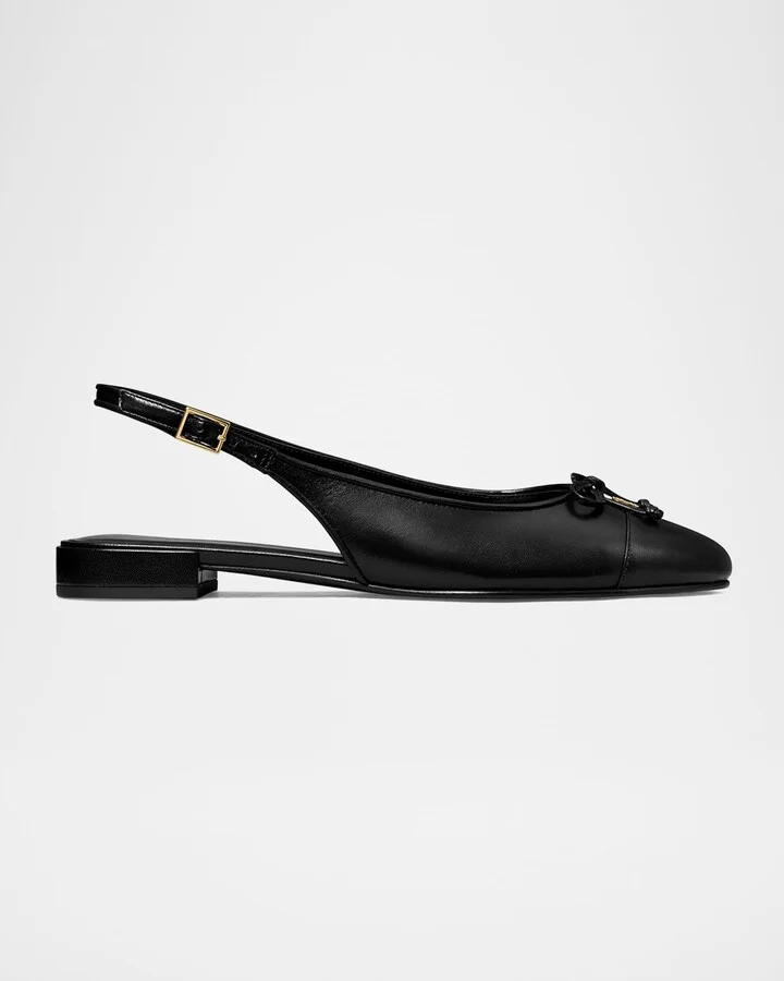 Cap-Toe Leather Slingback Ballerina Flats